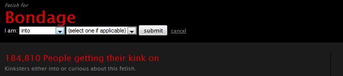 Fetlife snapshot of "bondage" fetish--184,810 people getting their kink on