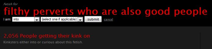 Fetlife snapshot of "filthy perverts who are also good people" fetish--2,056 people getting their kink on